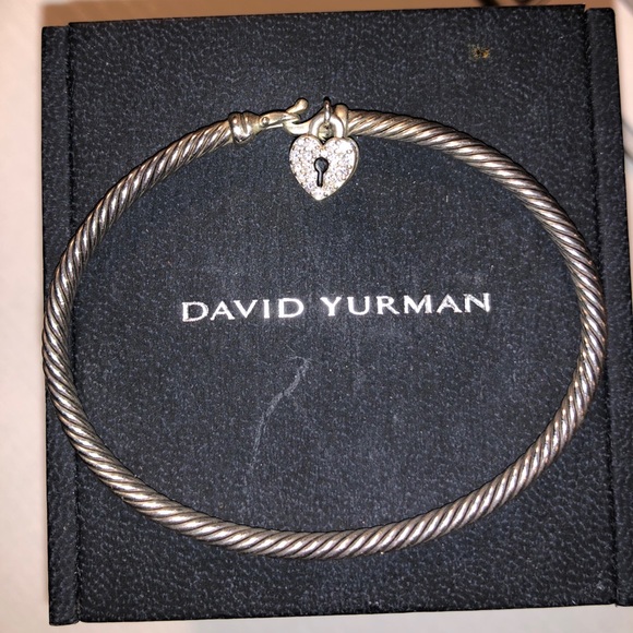 David Yurman Cable Bracelet w/ Diamond Heart Lock - Picture 1 of 6
